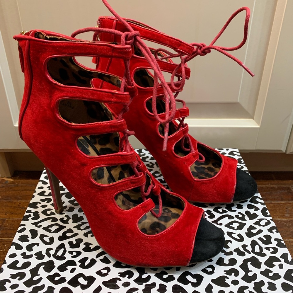 Red Laced up Heels Red Shoes Women’s Shoes - Picture 1 of 6